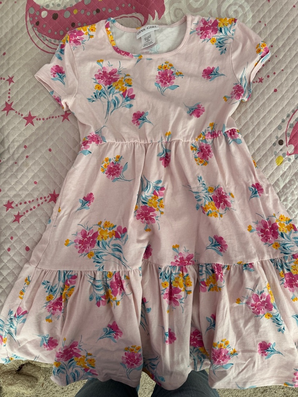 Girls' Pink Floral Tiered Casual Dress